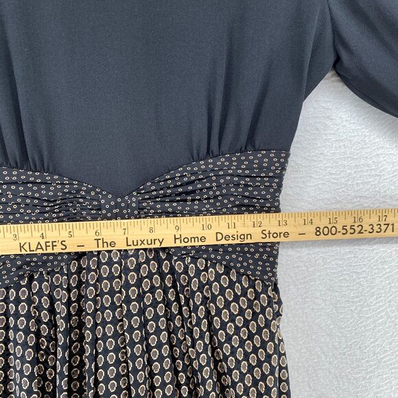 ST. GILLIAN SILKS Dress 4 Sheath Midi Printed Draped Long Sleeve Black Vintage - Picture 11 of 13